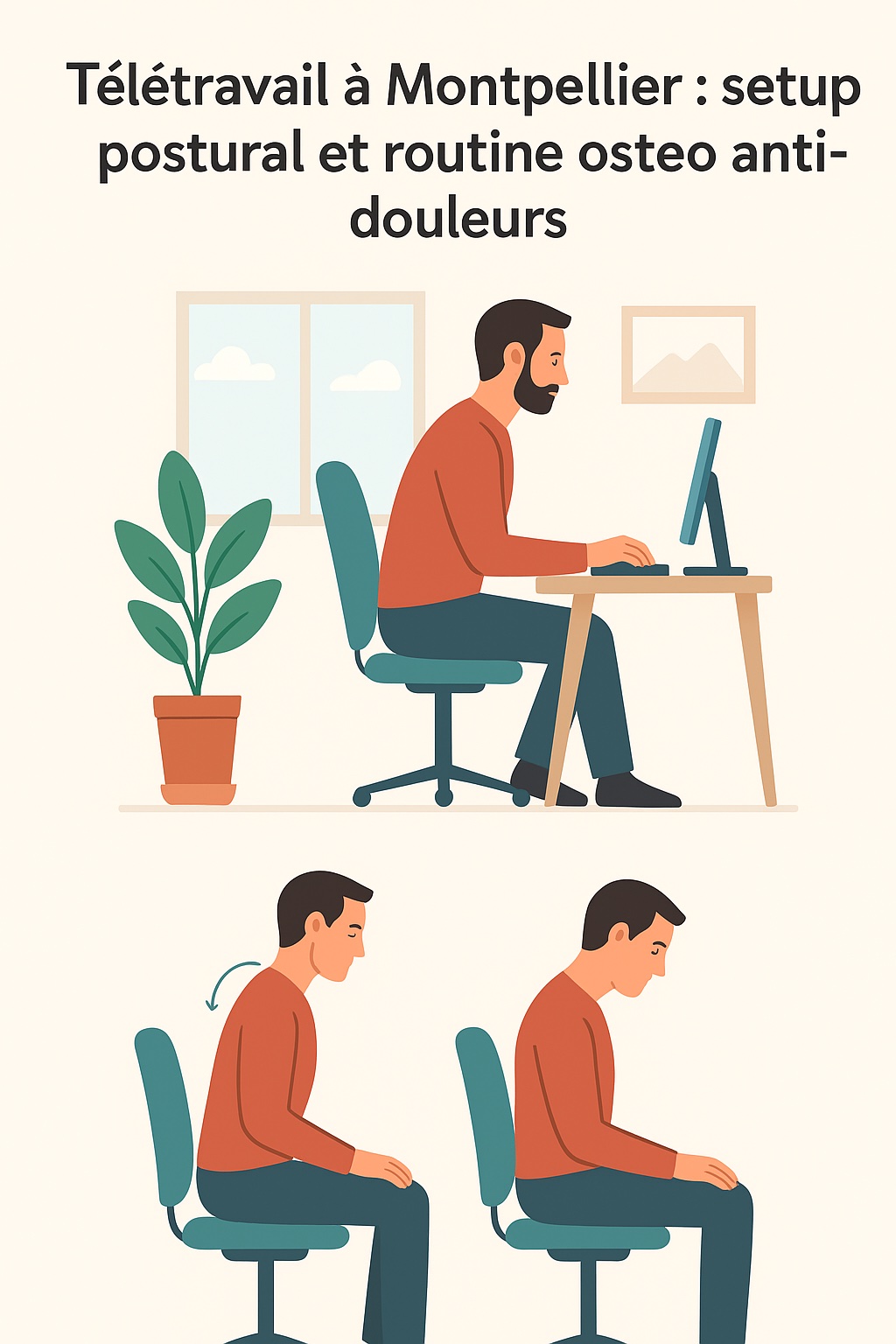 Photo Télétravail : le setup postural et la routine ostéo anti-douleurs validés par la science